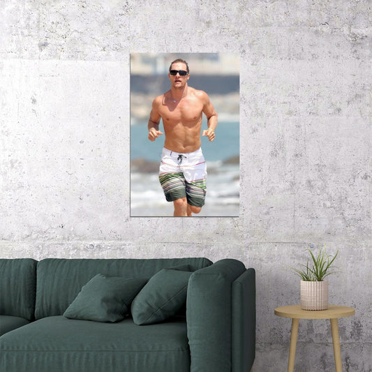 Matthew McConaughey Beach Photo Print Hollywood Celebrity Poster Shirtless Handsome Man Wall Art Hot Male Model Aesthetic Decor for Bedroom Living Room - xonomax