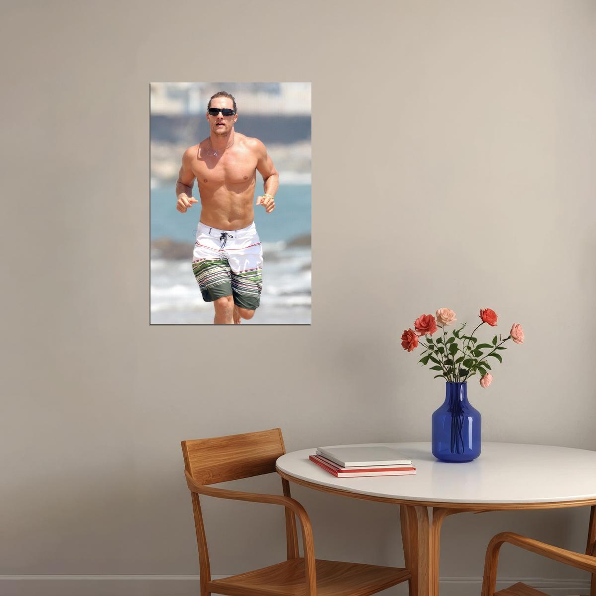 Matthew McConaughey Beach Photo Print Hollywood Celebrity Poster Shirtless Handsome Man Wall Art Hot Male Model Aesthetic Decor for Bedroom Living Room - xonomax