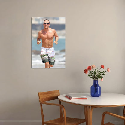 Matthew McConaughey Beach Photo Print Hollywood Celebrity Poster Shirtless Handsome Man Wall Art Hot Male Model Aesthetic Decor for Bedroom Living Room - xonomax