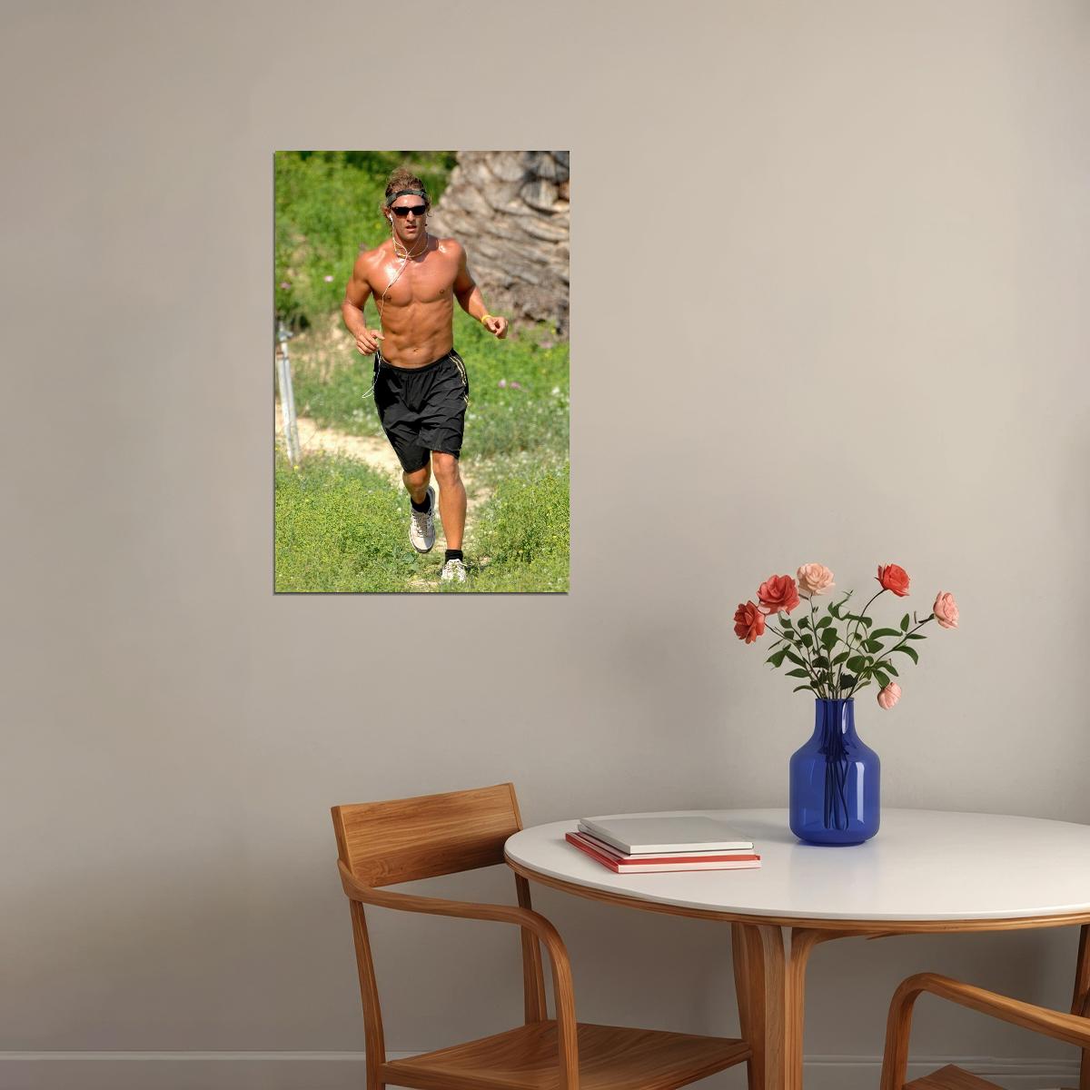 Matthew McConaughey Running Photo Print Hollywood Celebrity Poster Shirtless Handsome Man Wall Art Athletic Male Aesthetic Decor for Bedroom Living Space - xonomax