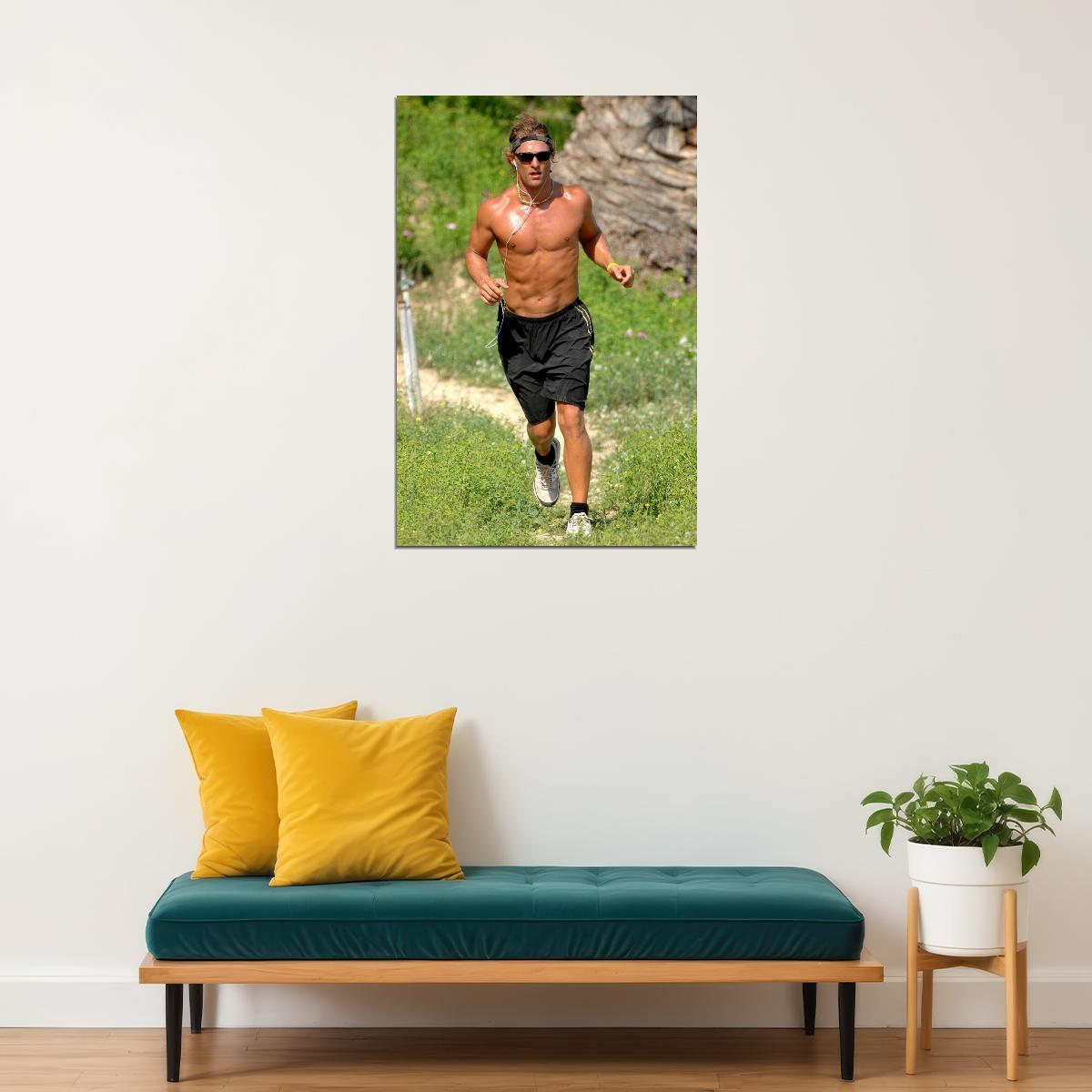 Matthew McConaughey Running Photo Print Hollywood Celebrity Poster Shirtless Handsome Man Wall Art Athletic Male Aesthetic Decor for Bedroom Living Space - xonomax