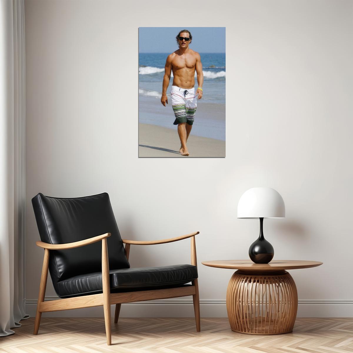 Matthew McConaughey Sexy Shirtless Photo Print Hollywood Celebrity Poster Handsome Man Wall Art Hot Beach Male Aesthetic Decor for Bedroom Living Room - xonomax