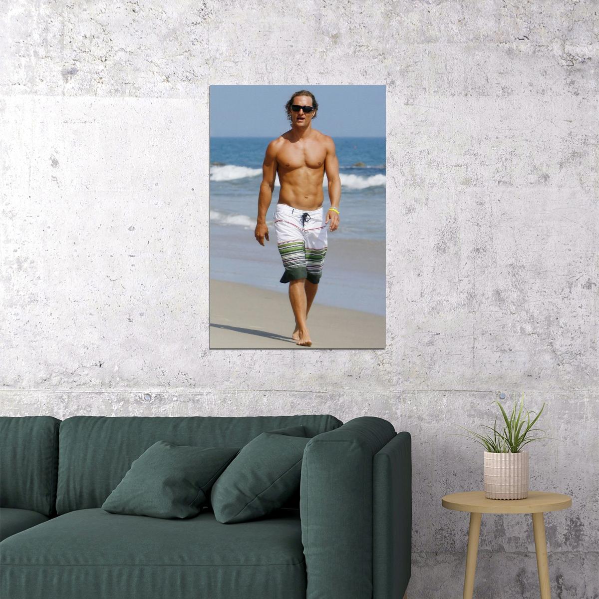 Matthew McConaughey Sexy Shirtless Photo Print Hollywood Celebrity Poster Handsome Man Wall Art Hot Beach Male Aesthetic Decor for Bedroom Living Room - xonomax