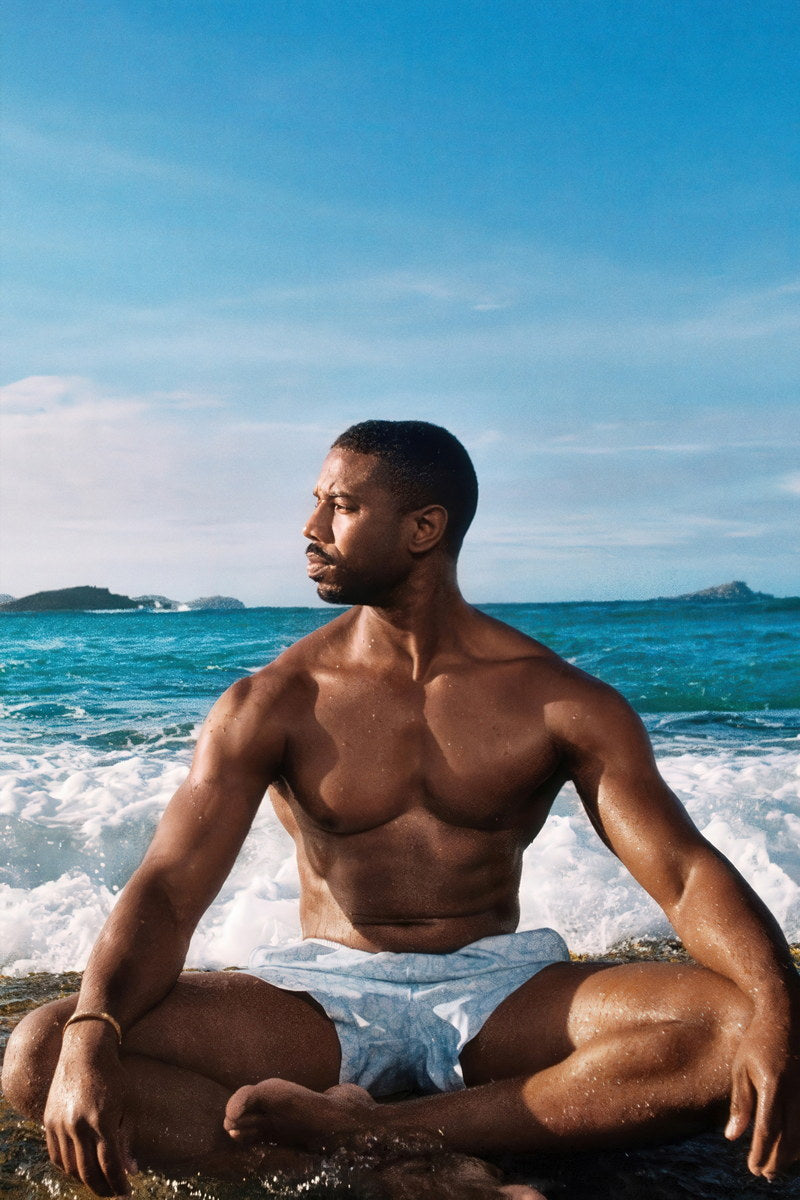 Michael B. Jordan Beach Photo Print Hollywood Celebrity Poster Shirtless Handsome Man Wall Art Hot Male Aesthetic Decor for Bedroom Living Space - xonomax