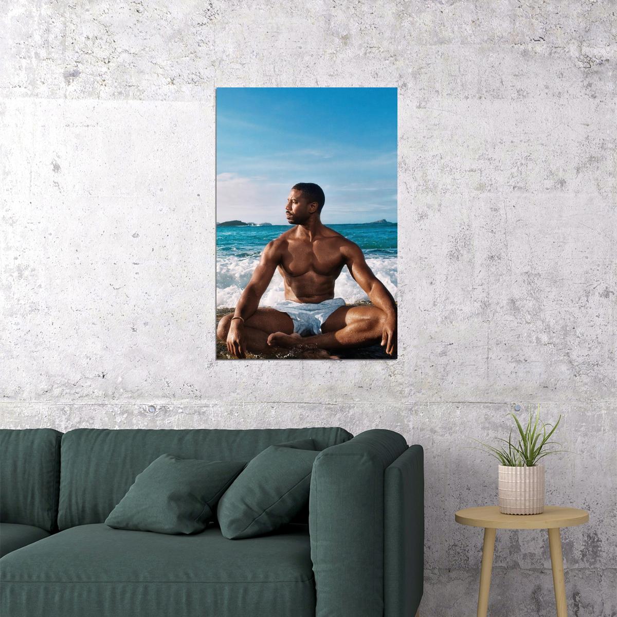 Michael B. Jordan Beach Photo Print Hollywood Celebrity Poster Shirtless Handsome Man Wall Art Hot Male Aesthetic Decor for Bedroom Living Space - xonomax