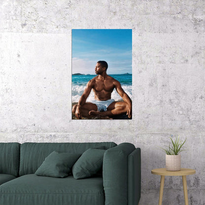 Michael B. Jordan Beach Photo Print Hollywood Celebrity Poster Shirtless Handsome Man Wall Art Hot Male Aesthetic Decor for Bedroom Living Space - xonomax