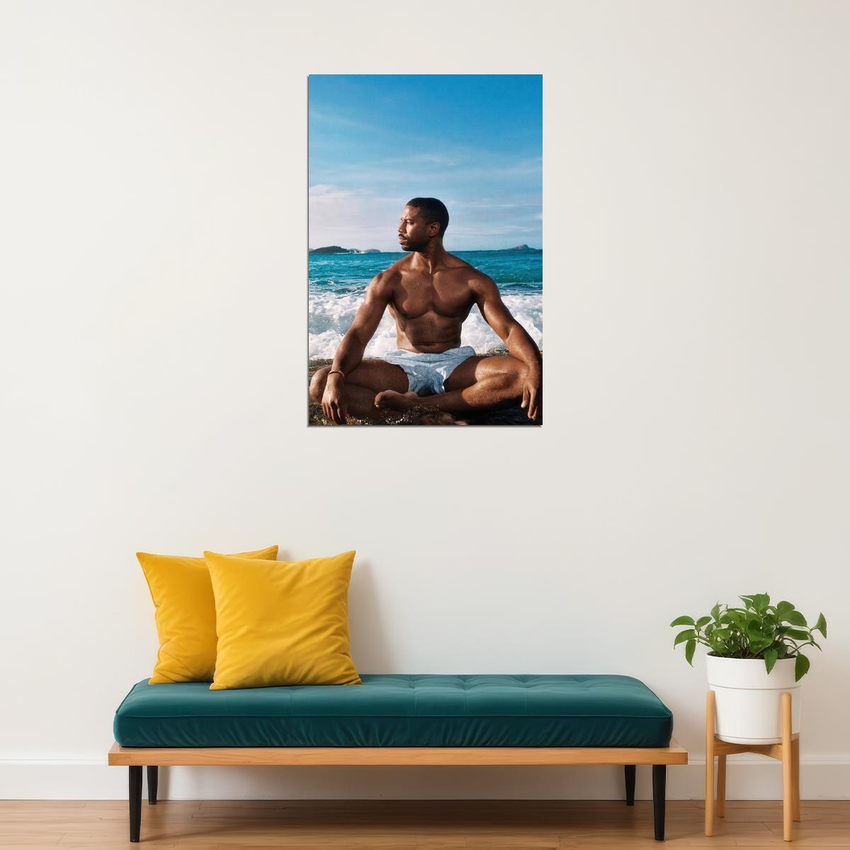 Michael B. Jordan Beach Photo Print Hollywood Celebrity Poster Shirtless Handsome Man Wall Art Hot Male Aesthetic Decor for Bedroom Living Space - xonomax