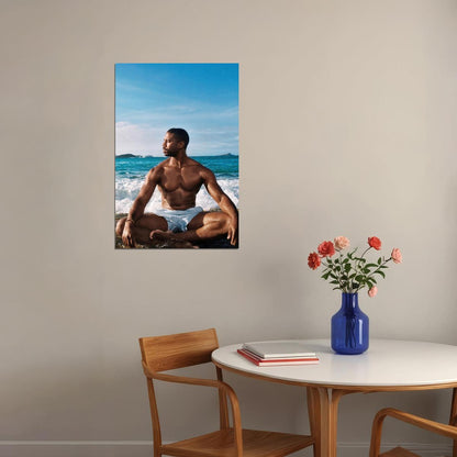 Michael B. Jordan Beach Photo Print Hollywood Celebrity Poster Shirtless Handsome Man Wall Art Hot Male Aesthetic Decor for Bedroom Living Space - xonomax