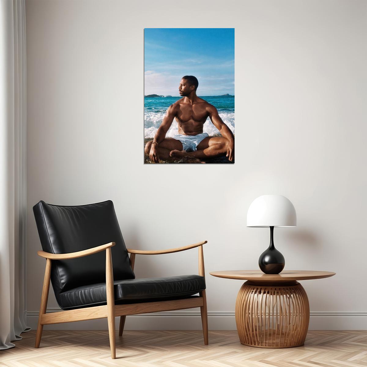 Michael B. Jordan Beach Photo Print Hollywood Celebrity Poster Shirtless Handsome Man Wall Art Hot Male Aesthetic Decor for Bedroom Living Space - xonomax
