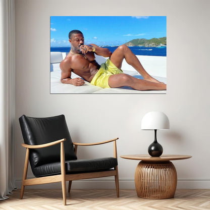 Michael B. Jordan Sexy Yacht Photo Print Hollywood Celebrity Poster Shirtless Handsome Man Wall Art Hot Male Model Aesthetic Decor for Bedroom Living Room - xonomax