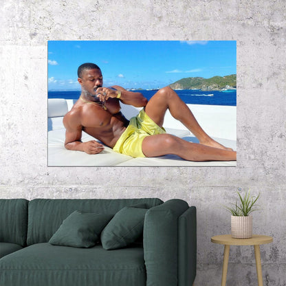 Michael B. Jordan Sexy Yacht Photo Print Hollywood Celebrity Poster Shirtless Handsome Man Wall Art Hot Male Model Aesthetic Decor for Bedroom Living Room - xonomax