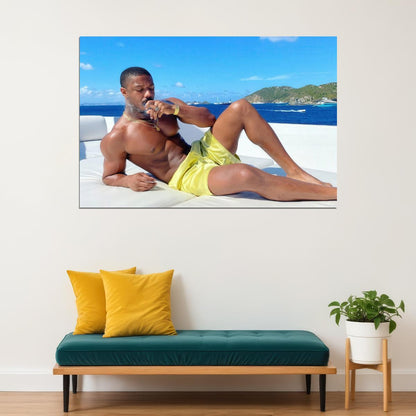 Michael B. Jordan Sexy Yacht Photo Print Hollywood Celebrity Poster Shirtless Handsome Man Wall Art Hot Male Model Aesthetic Decor for Bedroom Living Room - xonomax