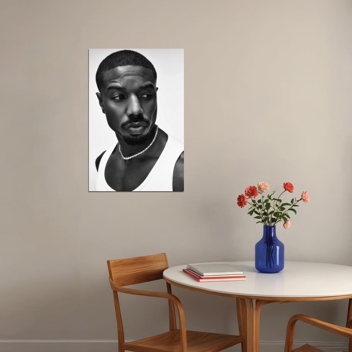 Michael B. Jordan Black and White Photo Print Hollywood Celebrity Poster Handsome Man Wall Art Stylish Male Aesthetic Decor for Bedroom Living Space - xonomax