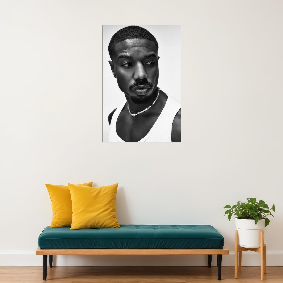 Michael B. Jordan Black and White Photo Print Hollywood Celebrity Poster Handsome Man Wall Art Stylish Male Aesthetic Decor for Bedroom Living Space - xonomax