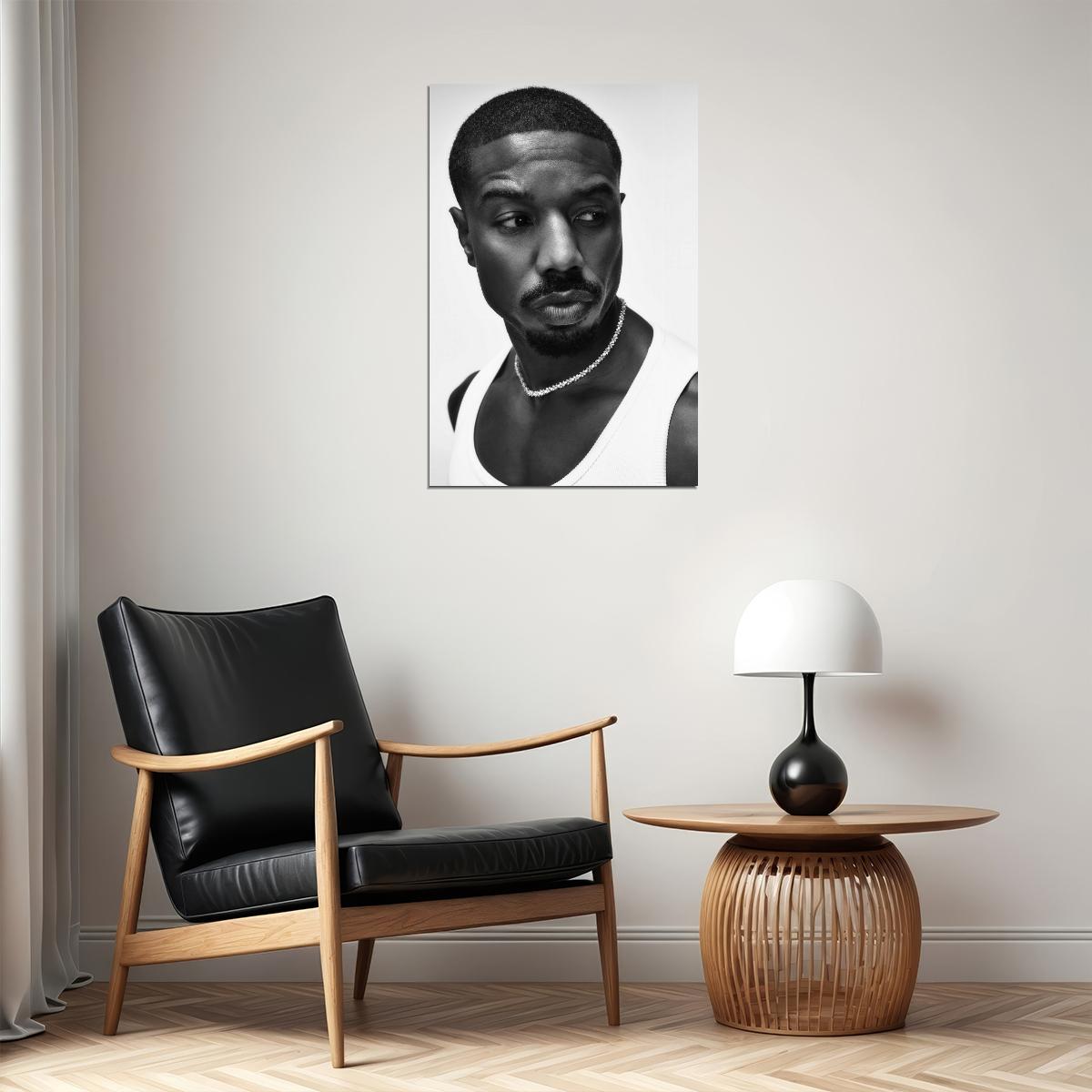 Michael B. Jordan Black and White Photo Print Hollywood Celebrity Poster Handsome Man Wall Art Stylish Male Aesthetic Decor for Bedroom Living Space - xonomax
