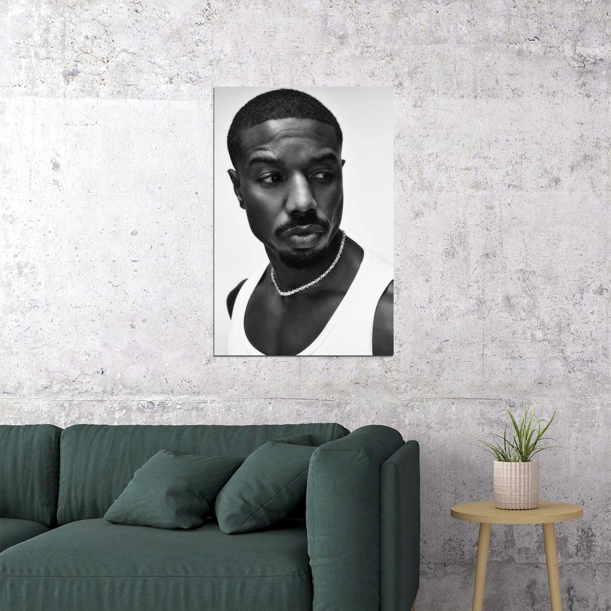 Michael B. Jordan Black and White Photo Print Hollywood Celebrity Poster Handsome Man Wall Art Stylish Male Aesthetic Decor for Bedroom Living Space - xonomax
