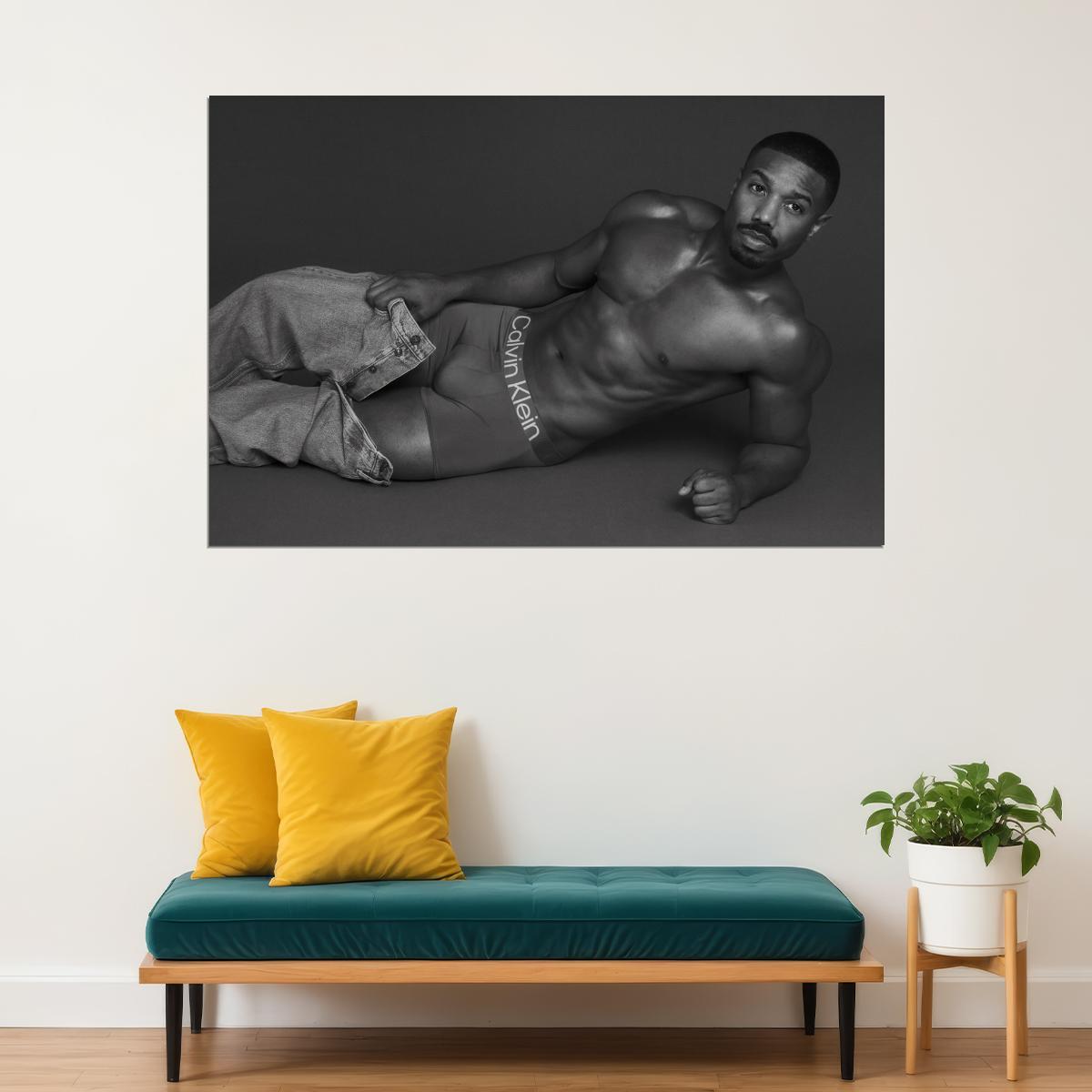 Michael B. Jordan Black and White Photo Print Hollywood Celebrity Poster Shirtless Handsome Man Wall Art Hot Male Model Aesthetic Decor for Bedroom Living Room - xonomax