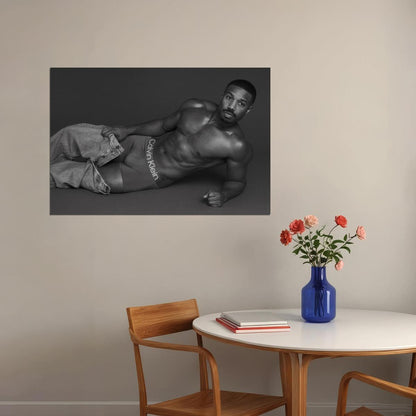 Michael B. Jordan Black and White Photo Print Hollywood Celebrity Poster Shirtless Handsome Man Wall Art Hot Male Model Aesthetic Decor for Bedroom Living Room - xonomax