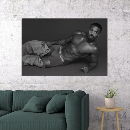 Michael B. Jordan Black and White Photo Print Hollywood Celebrity Poster Shirtless Handsome Man Wall Art Hot Male Model Aesthetic Decor for Bedroom Living Room - xonomax