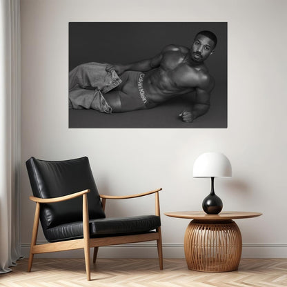 Michael B. Jordan Black and White Photo Print Hollywood Celebrity Poster Shirtless Handsome Man Wall Art Hot Male Model Aesthetic Decor for Bedroom Living Room - xonomax