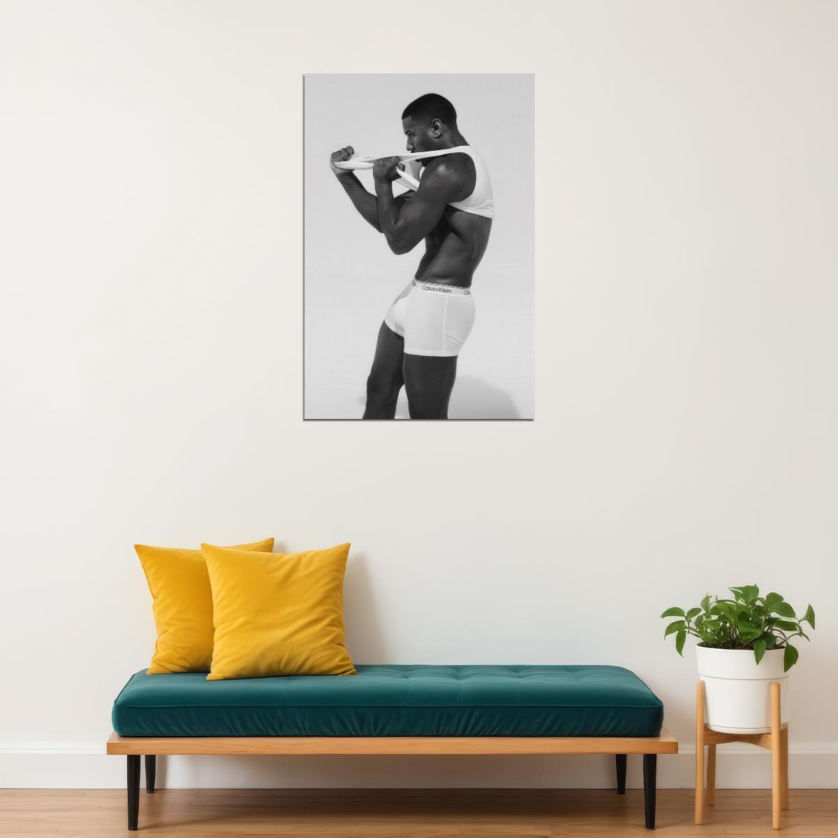 Michael B. Jordan Sexy Black and White Photo Print Hollywood Celebrity Poster Shirtless Handsome Man Wall Art Hot Male Model Aesthetic Decor for Bedroom Living Space - xonomax