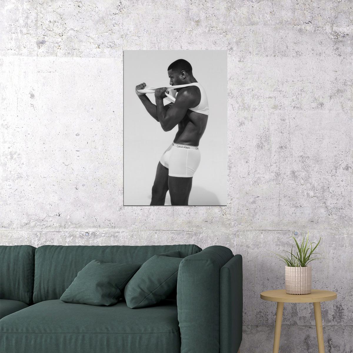 Michael B. Jordan Sexy Black and White Photo Print Hollywood Celebrity Poster Shirtless Handsome Man Wall Art Hot Male Model Aesthetic Decor for Bedroom Living Space - xonomax