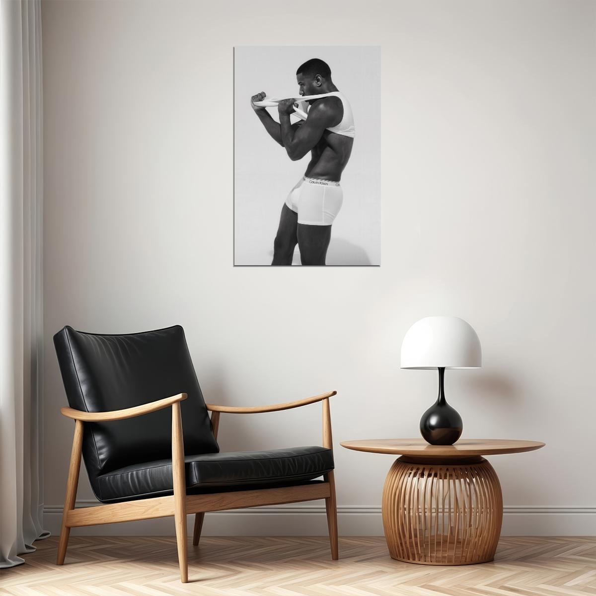 Michael B. Jordan Sexy Black and White Photo Print Hollywood Celebrity Poster Shirtless Handsome Man Wall Art Hot Male Model Aesthetic Decor for Bedroom Living Space - xonomax