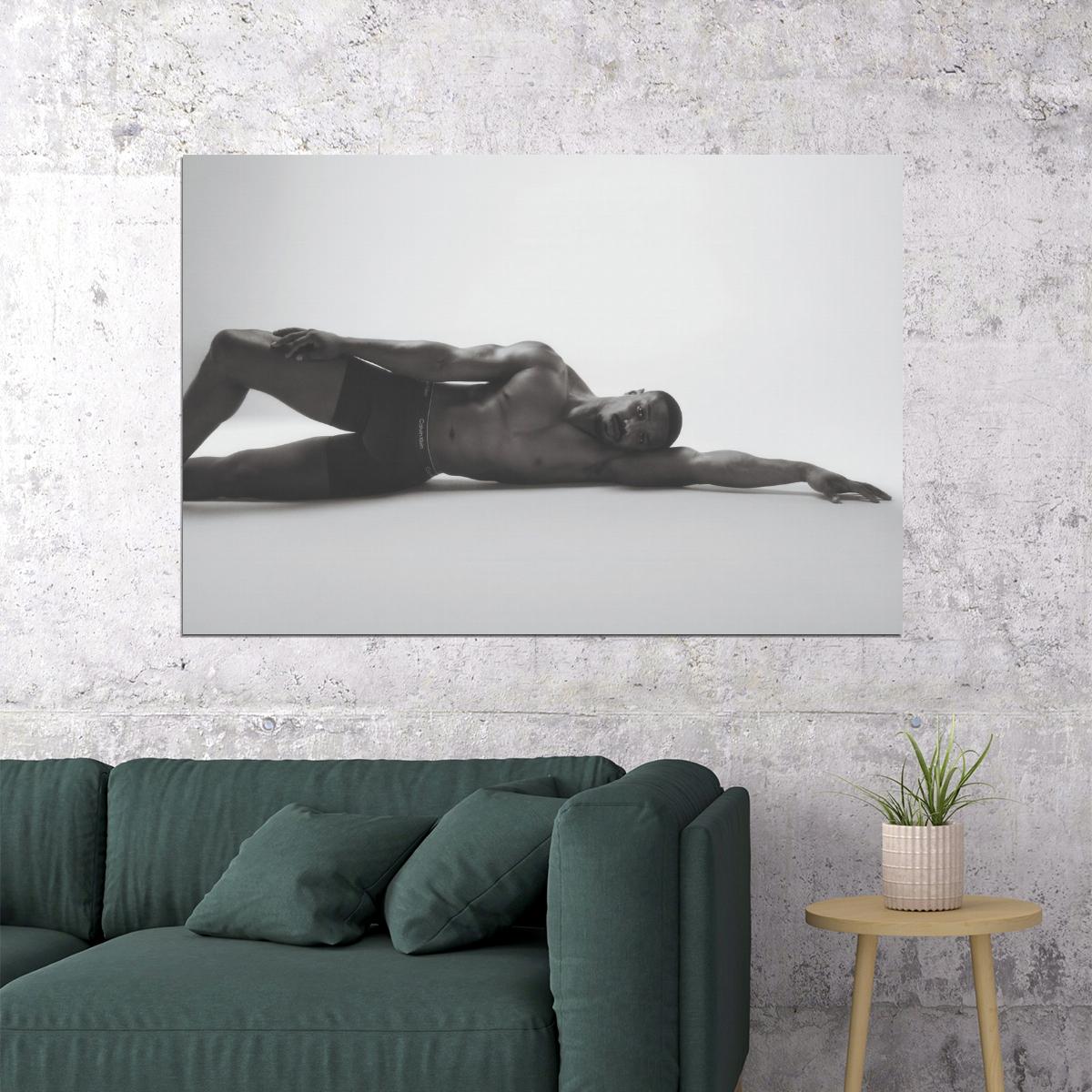 Michael B. Jordan Black and White Photo Print Hollywood Celebrity Poster Shirtless Handsome Man Wall Art Hot Male Model Aesthetic Decor for Bedroom Office - xonomax