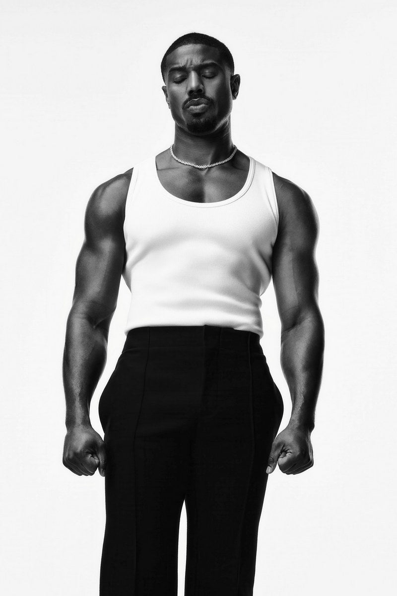 Michael B. Jordan Classic Black and White Photo Print Hollywood Celebrity Poster Handsome Man Wall Art Stylish Male Aesthetic Decor for Bedroom Living Space - xonomax