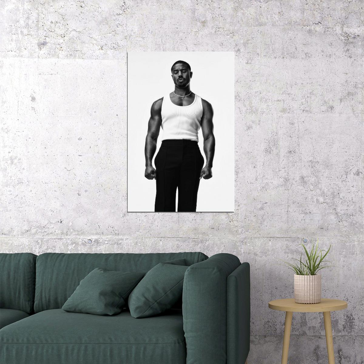 Michael B. Jordan Classic Black and White Photo Print Hollywood Celebrity Poster Handsome Man Wall Art Stylish Male Aesthetic Decor for Bedroom Living Space - xonomax