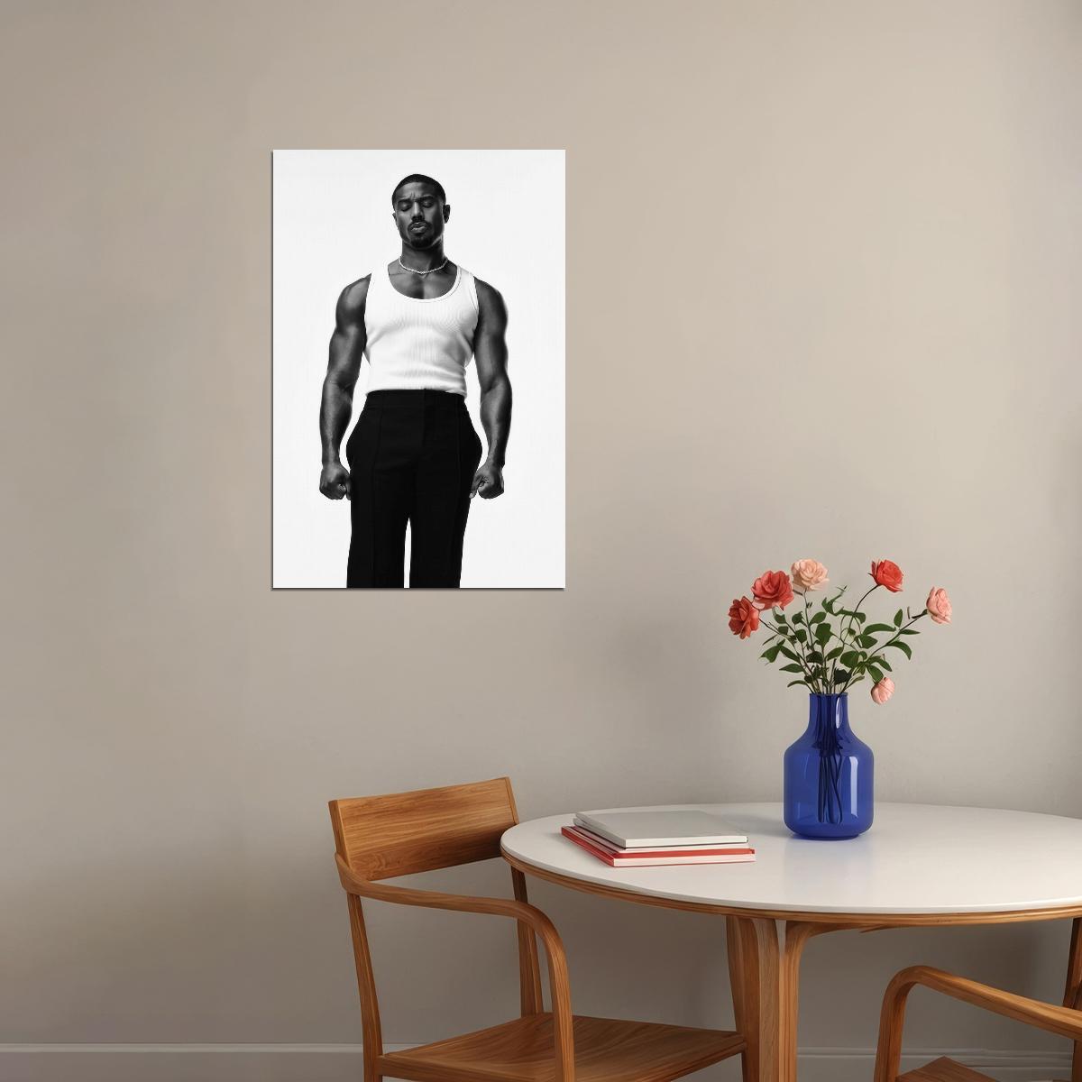 Michael B. Jordan Classic Black and White Photo Print Hollywood Celebrity Poster Handsome Man Wall Art Stylish Male Aesthetic Decor for Bedroom Living Space - xonomax