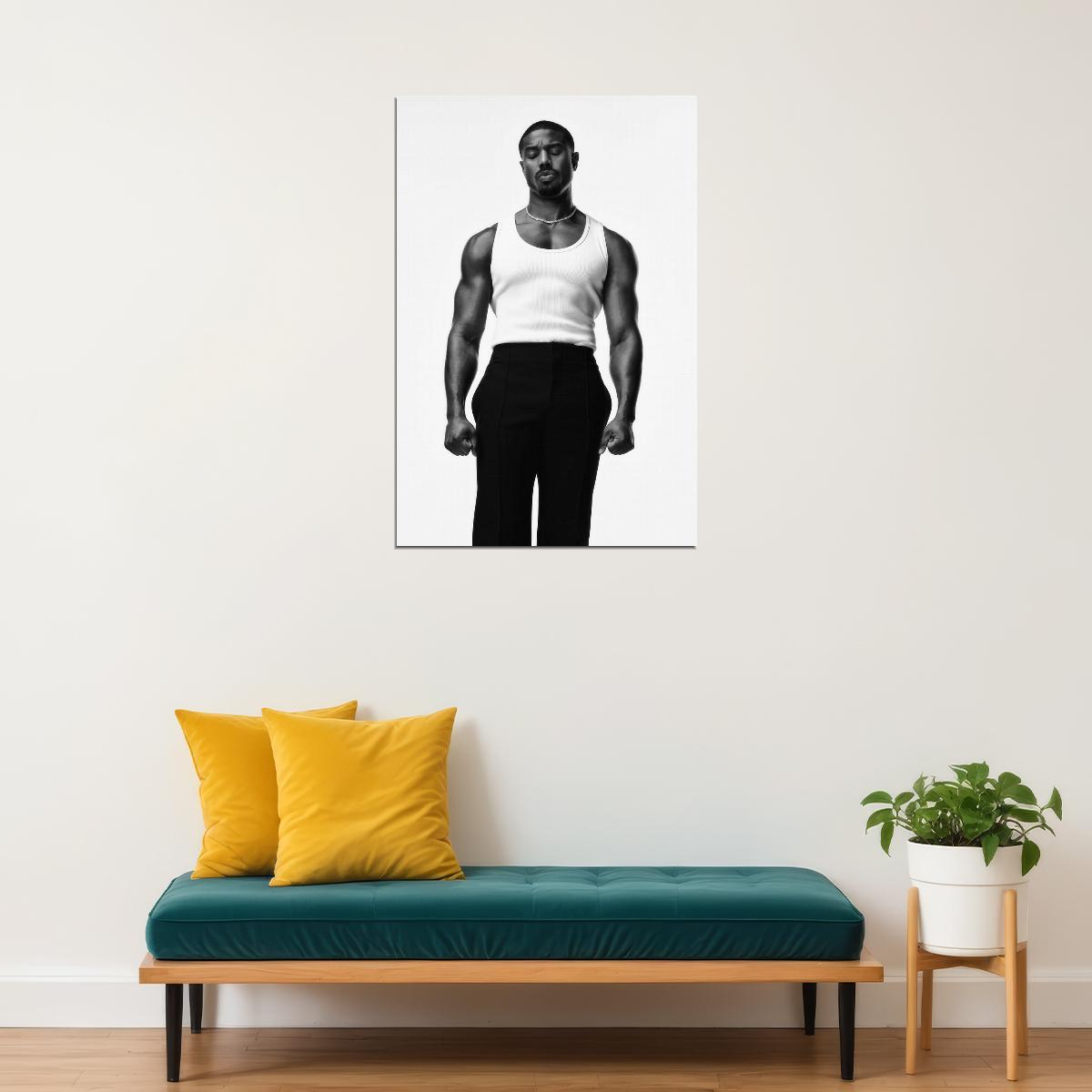 Michael B. Jordan Classic Black and White Photo Print Hollywood Celebrity Poster Handsome Man Wall Art Stylish Male Aesthetic Decor for Bedroom Living Space - xonomax
