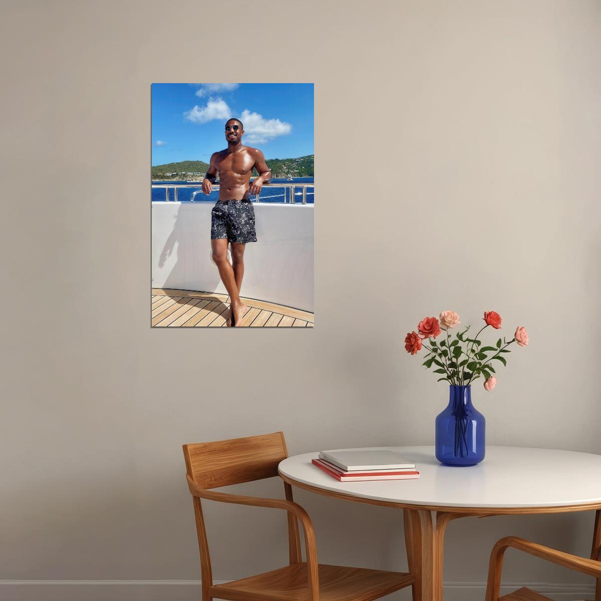 Michael B. Jordan Luxury Yacht Photo Print Hollywood Celebrity Poster Shirtless Handsome Man Wall Art Hot Male Model Aesthetic Decor for Bedroom Living Room - xonomax
