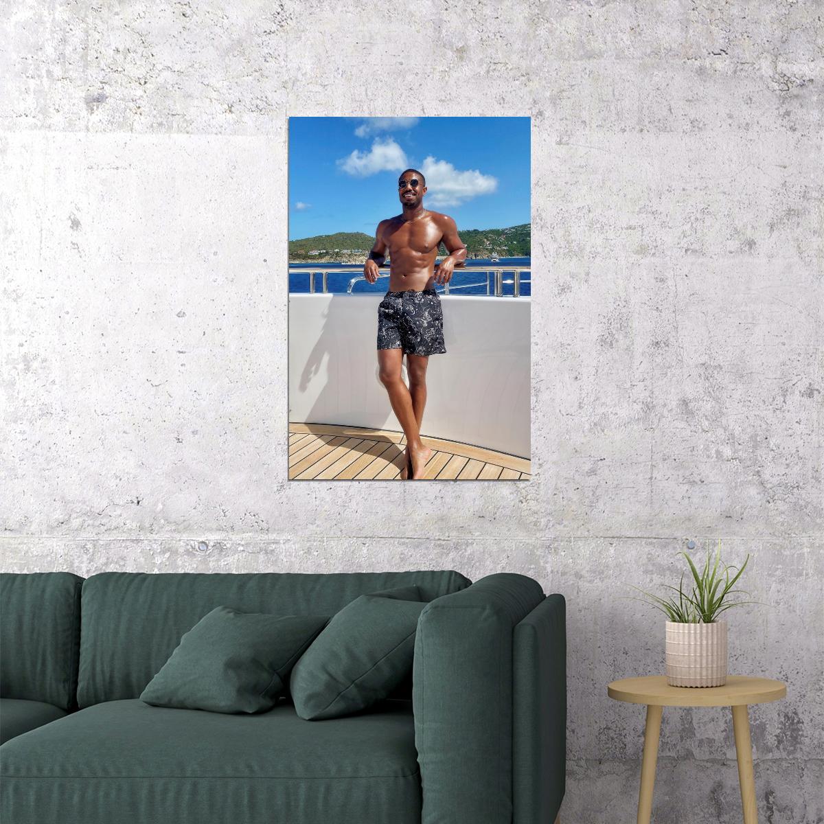 Michael B. Jordan Luxury Yacht Photo Print Hollywood Celebrity Poster Shirtless Handsome Man Wall Art Hot Male Model Aesthetic Decor for Bedroom Living Room - xonomax