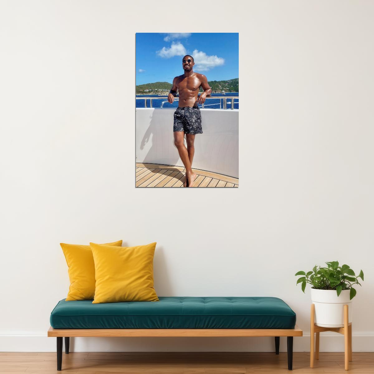 Michael B. Jordan Luxury Yacht Photo Print Hollywood Celebrity Poster Shirtless Handsome Man Wall Art Hot Male Model Aesthetic Decor for Bedroom Living Room - xonomax