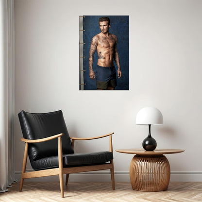David Beckham Sexy Photo Print Hollywood Celebrity Poster Shirtless Handsome Man Wall Art Hot Tattooed Male Model Aesthetic Decor for Bedroom Living Room - xonomax