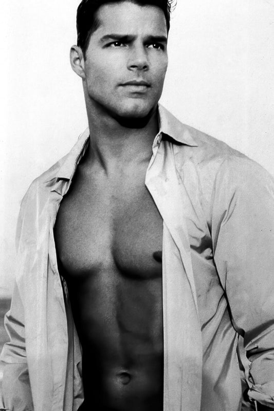 Ricky Martin Black and White Photo Print Gay Icon Hollywood Celebrity Poster Handsome Man Wall Art Stylish Male Aesthetic Decor for Bedroom Living Space