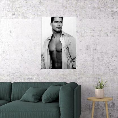 Ricky Martin Black and White Photo Print Gay Icon Hollywood Celebrity Poster Handsome Man Wall Art Stylish Male Aesthetic Decor for Bedroom Living Space