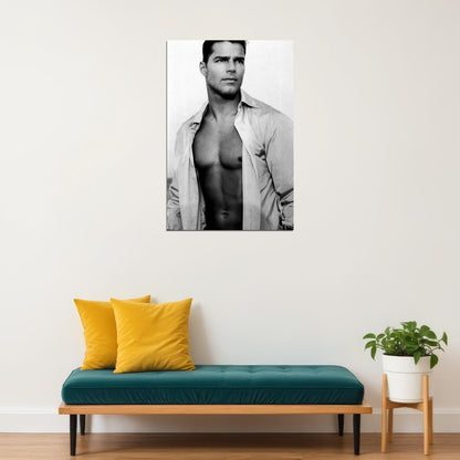Ricky Martin Black and White Photo Print Gay Icon Hollywood Celebrity Poster Handsome Man Wall Art Stylish Male Aesthetic Decor for Bedroom Living Space