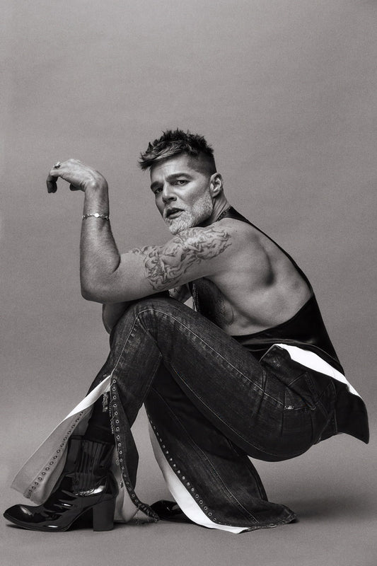Ricky Martin Black and White Photo Print Hollywood Celebrity Poster Shirtless Handsome Man Wall Art Stylish Male Aesthetic Decor for Bedroom Living Room