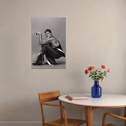 Ricky Martin Black and White Photo Print Hollywood Celebrity Poster Shirtless Handsome Man Wall Art Stylish Male Aesthetic Decor for Bedroom Living Room