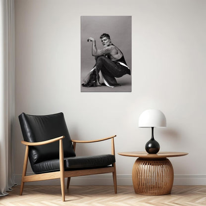 Ricky Martin Black and White Photo Print Hollywood Celebrity Poster Shirtless Handsome Man Wall Art Stylish Male Aesthetic Decor for Bedroom Living Room