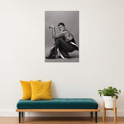 Ricky Martin Black and White Photo Print Hollywood Celebrity Poster Shirtless Handsome Man Wall Art Stylish Male Aesthetic Decor for Bedroom Living Room
