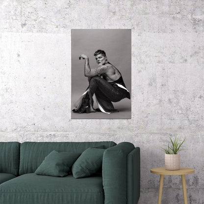 Ricky Martin Black and White Photo Print Hollywood Celebrity Poster Shirtless Handsome Man Wall Art Stylish Male Aesthetic Decor for Bedroom Living Room