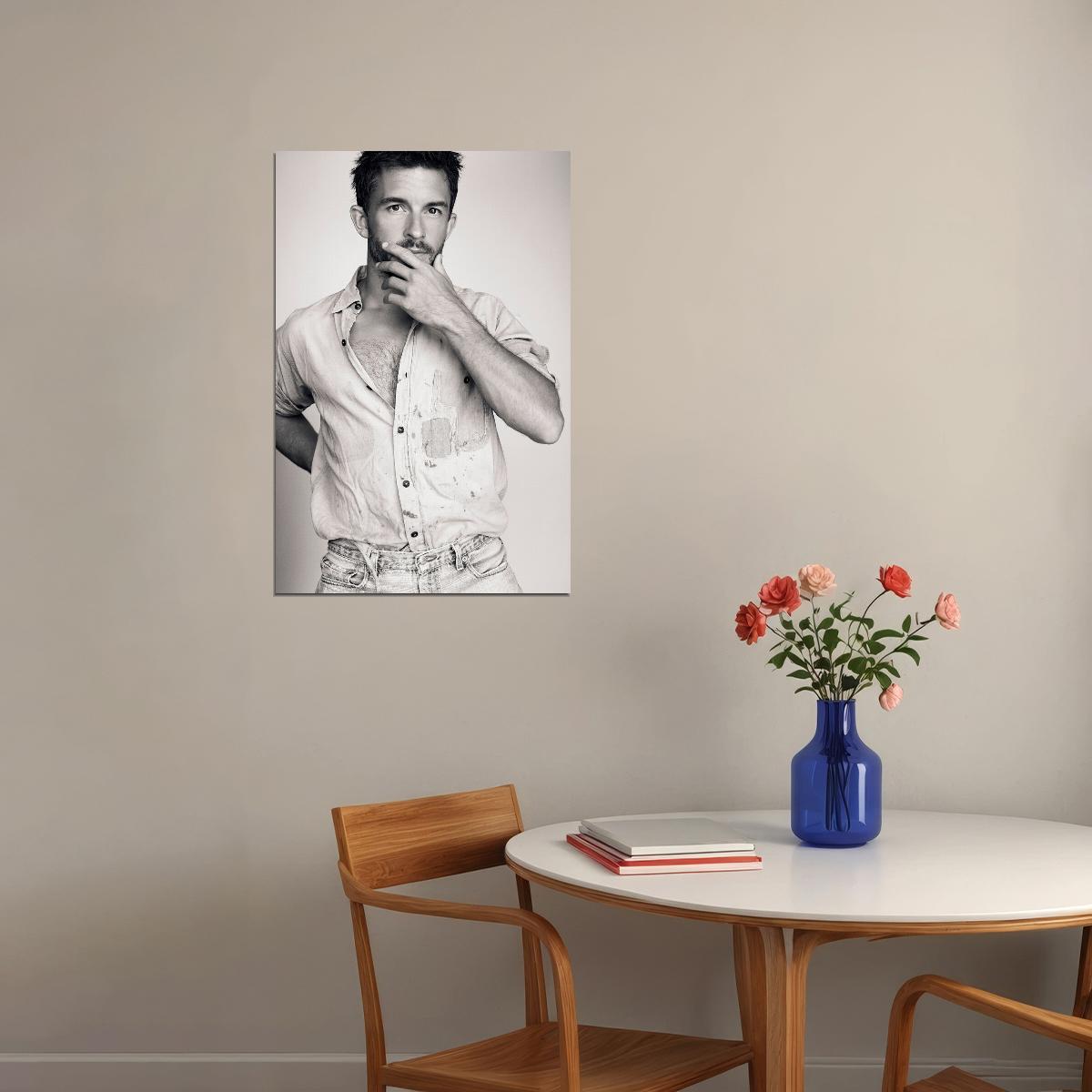 Jonathan Bailey Black and White Photo Print Hollywood Celebrity Poster Handsome Man Wall Art Hot Male Model Aesthetic Decor for Bedroom Office