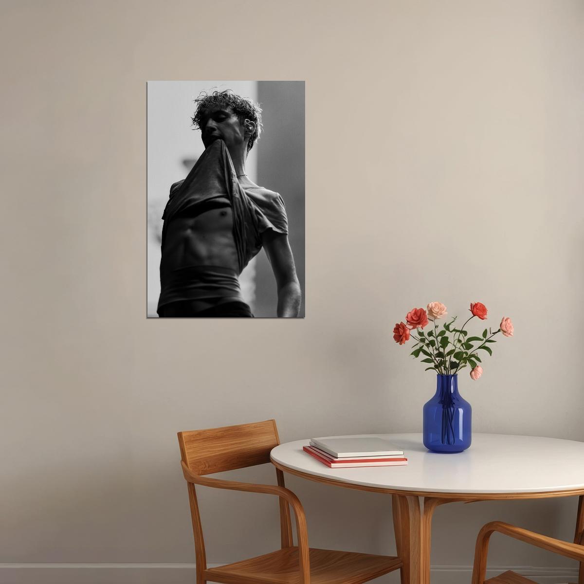 Troye Sivan Black and White Photo Print Hollywood Celebrity Poster Shirtless Handsome Man Wall Art Hot Male Aesthetic Decor for Bedroom Living Room
