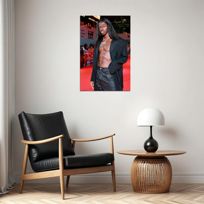 Lil Nas X Red Carpet Photo Print Gay Icon Hollywood Celebrity Poster Shirtless Handsome Black Man Wall Art Hot Male Aesthetic Decor for Bedroom Living Room - xonomax
