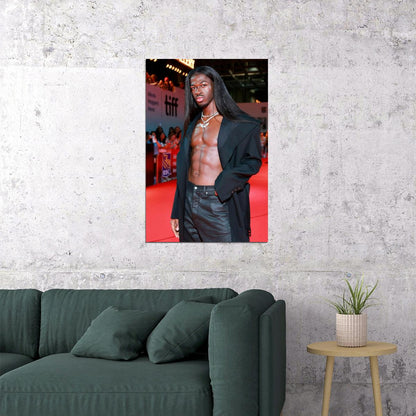Lil Nas X Red Carpet Photo Print Gay Icon Hollywood Celebrity Poster Shirtless Handsome Black Man Wall Art Hot Male Aesthetic Decor for Bedroom Living Room - xonomax