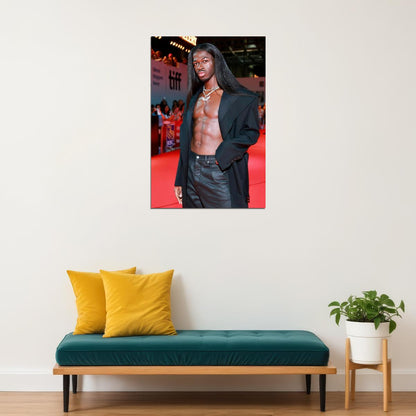 Lil Nas X Red Carpet Photo Print Gay Icon Hollywood Celebrity Poster Shirtless Handsome Black Man Wall Art Hot Male Aesthetic Decor for Bedroom Living Room - xonomax
