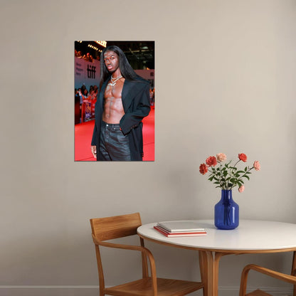 Lil Nas X Red Carpet Photo Print Gay Icon Hollywood Celebrity Poster Shirtless Handsome Black Man Wall Art Hot Male Aesthetic Decor for Bedroom Living Room - xonomax